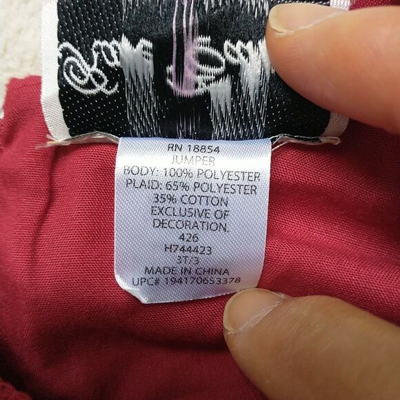 Rare Editions Jumper Dress Baby Toddler 3/3T Red Corduroy Christmas Reindeer - Picture 7 of 7